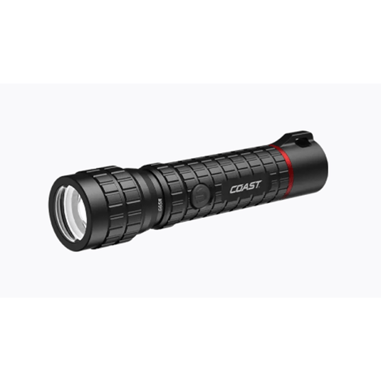 Black flashlight with 'Coast' branding on a white background
