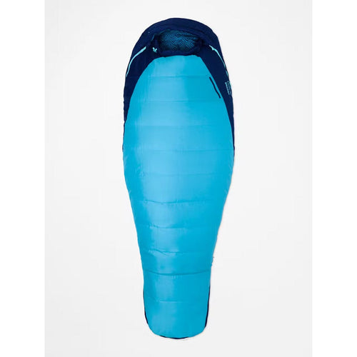 Blue sleeping bag on a white background