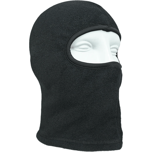 Black balaclava on a mannequin head against a white background