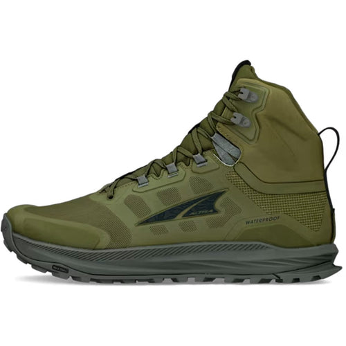 Green hiking boot with brand logo on a white background