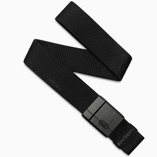 Black belt with a plastic buckle on a white background