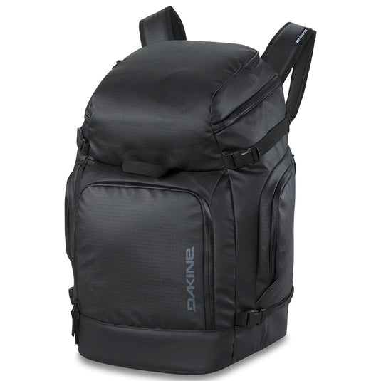 Black backpack with visible brand logo on a white background
