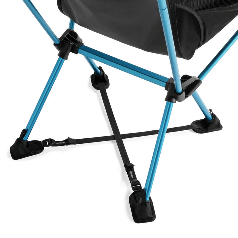 Load image into Gallery viewer, Close-up of a blue camping chair with black footrests on a white background
