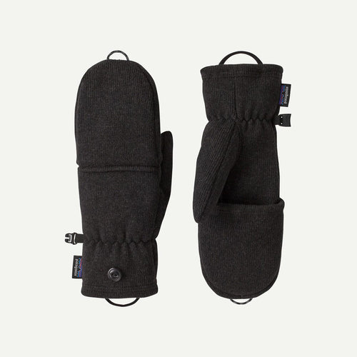 Pair of black mittens on a light gray background