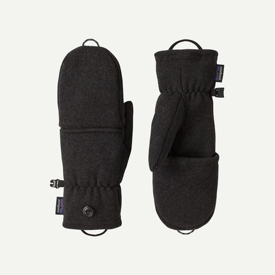 Pair of black mittens on a light gray background