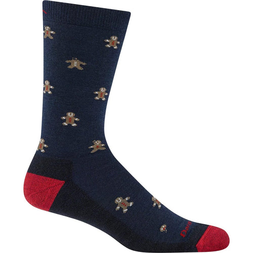 Navy sock with turtle pattern and red toes on a white background