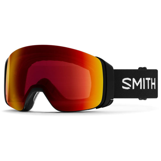 Smith ski goggles with red-orange lens on a white background