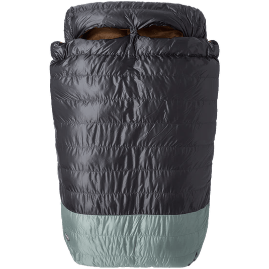 Dark gray and light gray sleeping bag on a white background