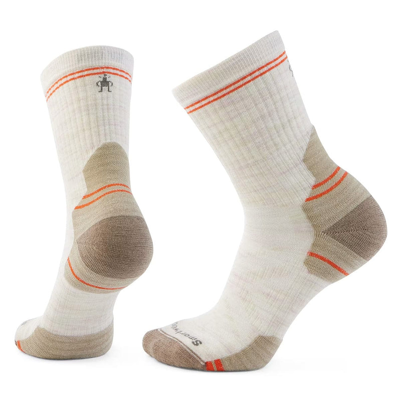 Load image into Gallery viewer, Pair of white socks with brown and orange accents on a white background
