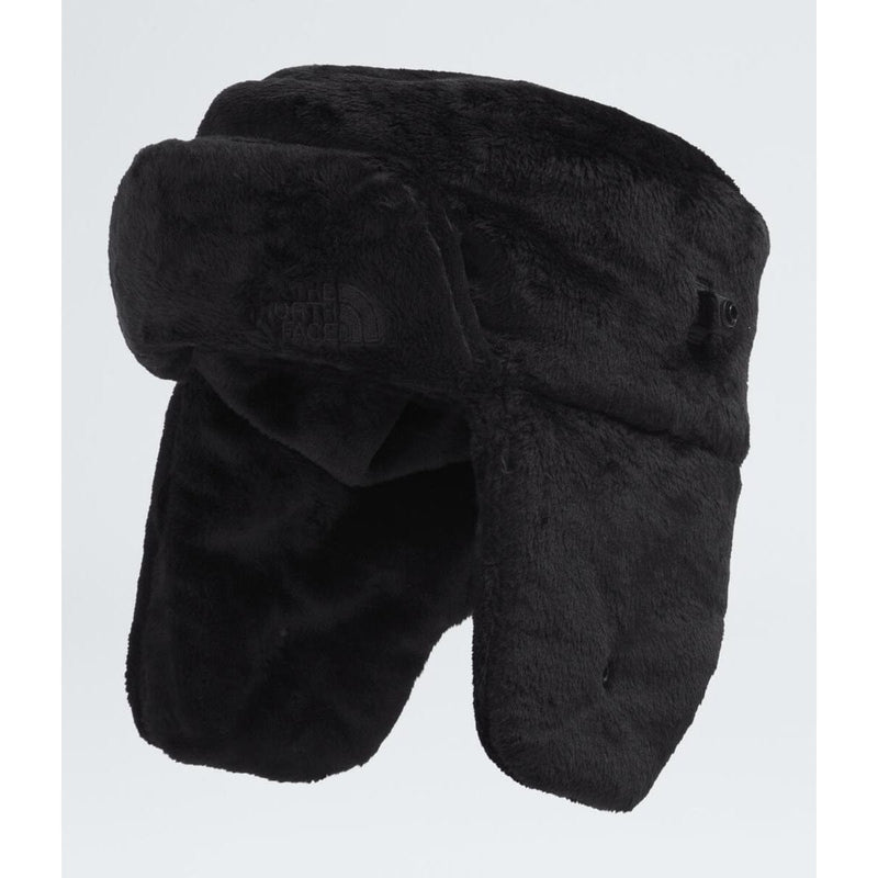 Load image into Gallery viewer, Black winter hat with ear flaps on a light gray background
