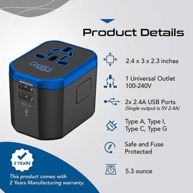 Load image into Gallery viewer, All-In-One International Travel Plug Adapter - 2 USB Ports
