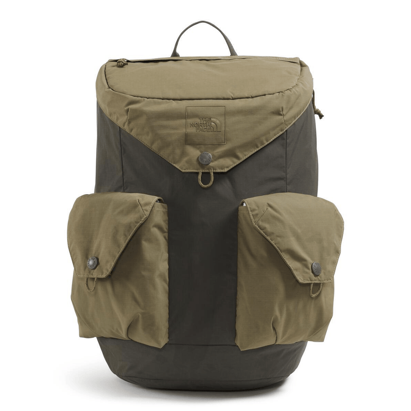Load image into Gallery viewer, Green and brown backpack with The North Face logo on a white background
