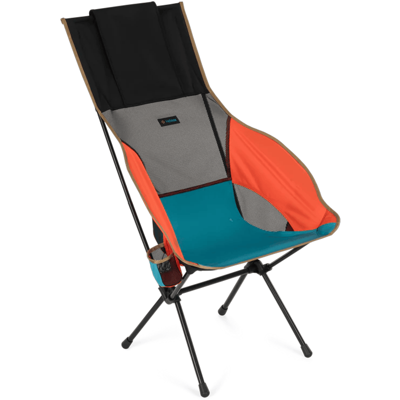 Load image into Gallery viewer, Multicolored camping chair with black legs on a white background

