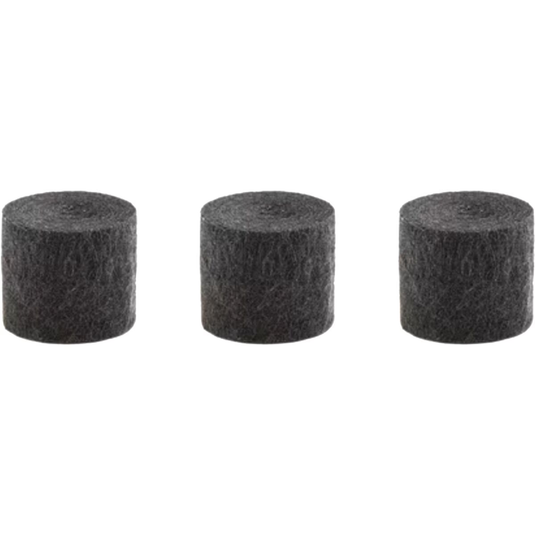 Three cylindrical black filters on a white background