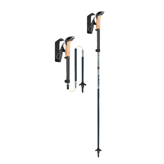 Set of hiking poles with adjustable components on a white background