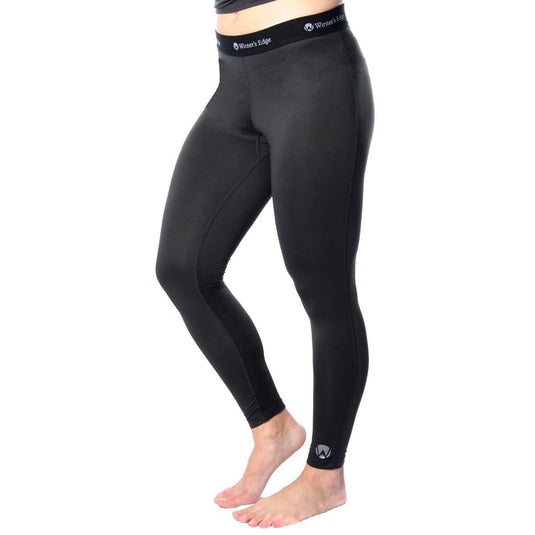 Black leggings with a visible brand logo on a white background