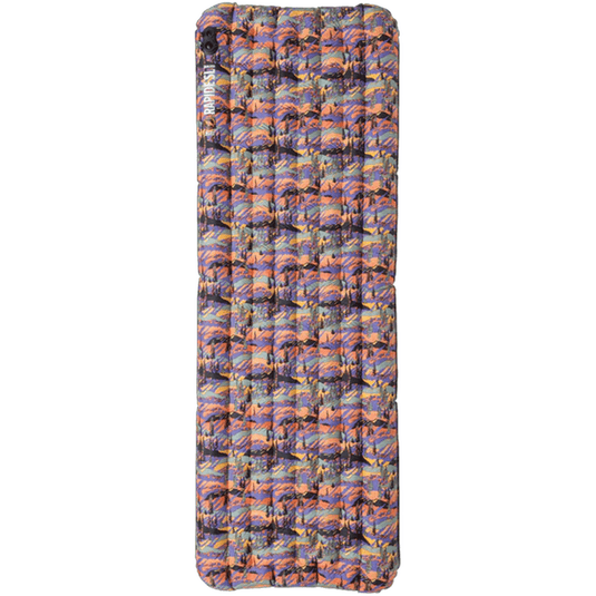 Multicolored inflatable camping pad on a white background