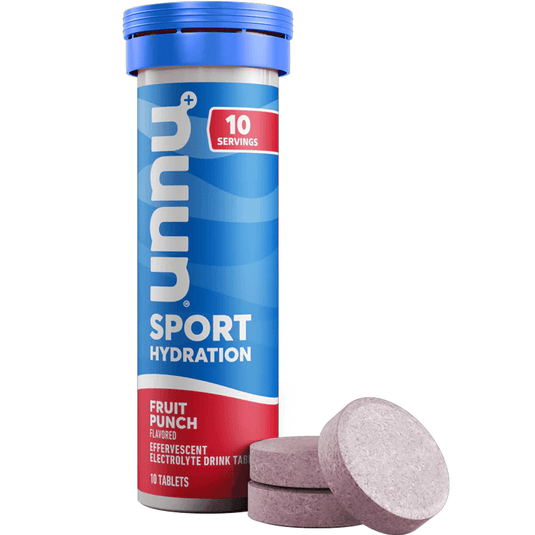 UMNU Sport Hydration Fruit Punch drink tablet tube with a tablet on a white background