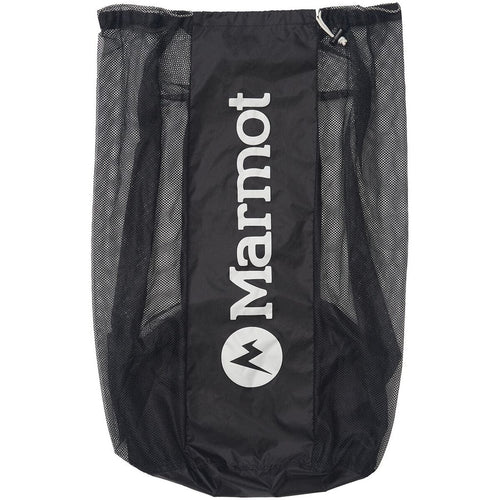 Black drawstring bag with Marmot logo on a white background