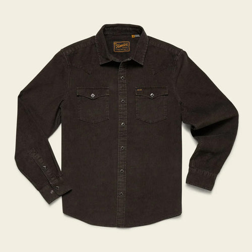 Dark brown shirt with two front pockets on a beige background