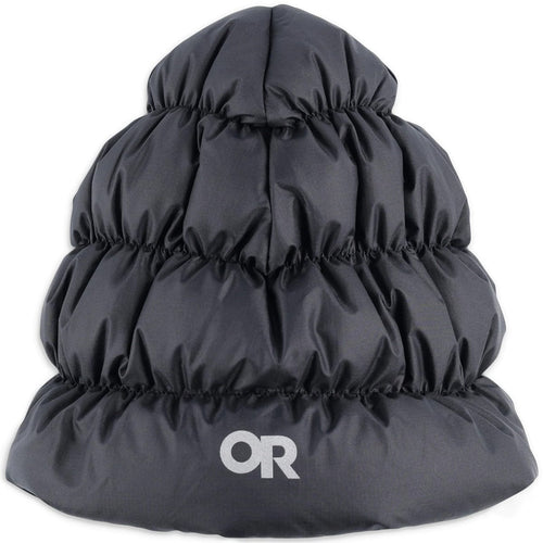 Black puffer dog coat with 'OR' logo on a white background