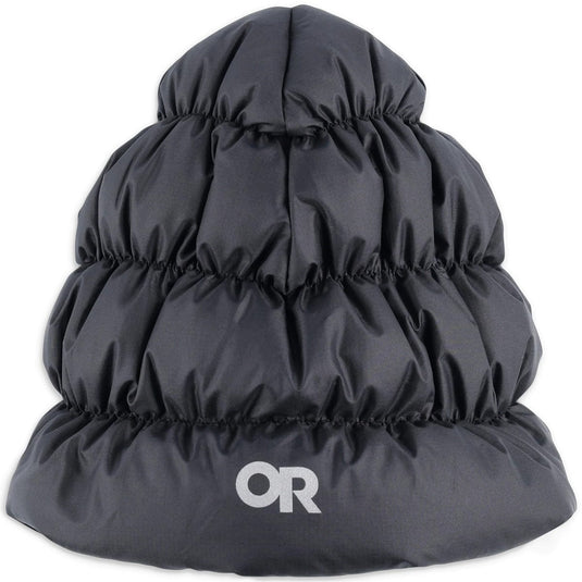 Black puffer dog coat with 'OR' logo on a white background