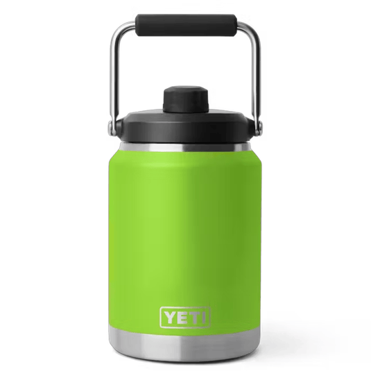 Green YETI insulated bottle with black lid on a white background