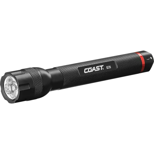Black flashlight with 'Coast' branding on a white background