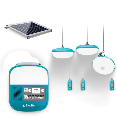 BioLite solar panel and lights on a white background
