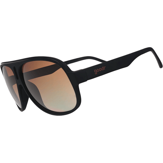 Black sunglasses with gradient lenses on a white background