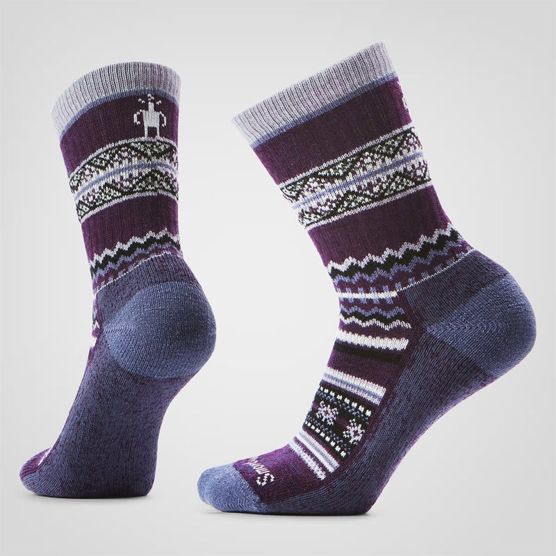 Load image into Gallery viewer, Pair of purple and gray patterned socks on a light gray background

