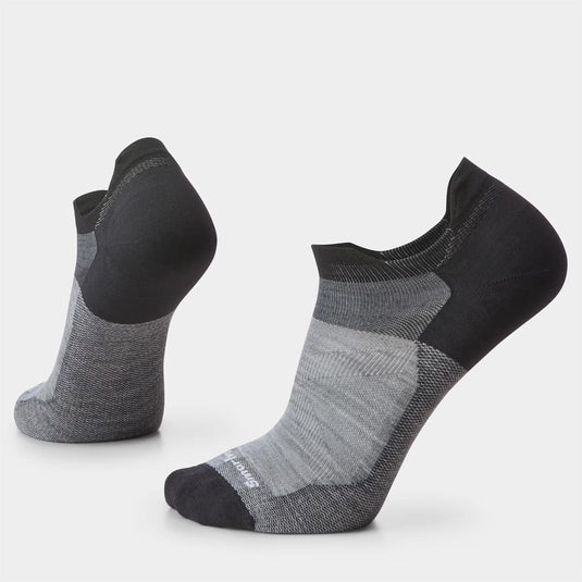 Pair of gray and black ankle socks on a white background
