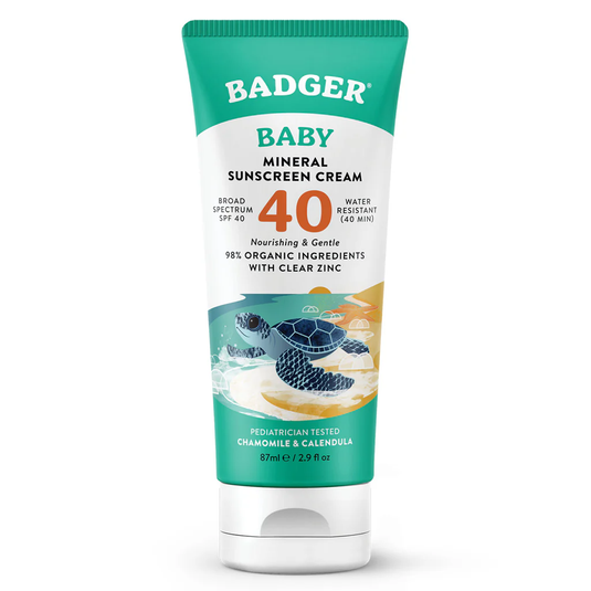 Badger Baby Mineral Sunscreen Cream SPF 40 on a white background