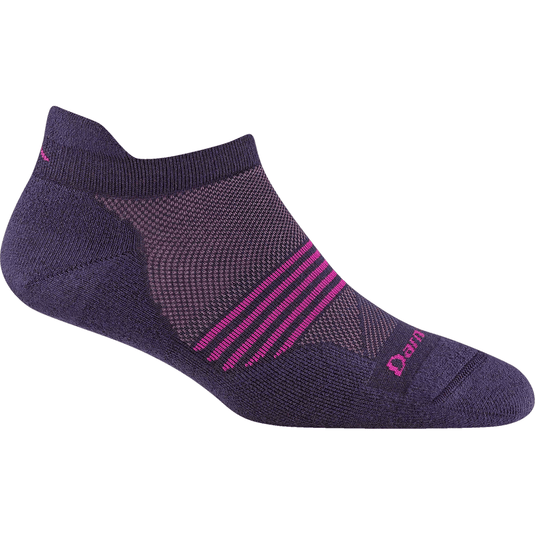 Purple ankle sock with pink stripes on a white background