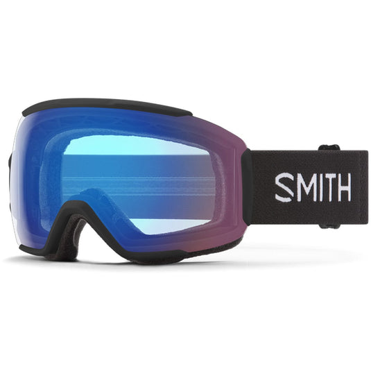 Smith goggles with blue lens on a white background