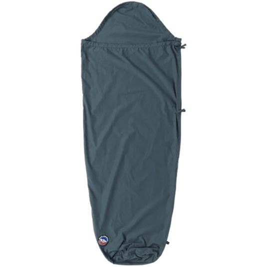 Dark gray sleeping bag with a brand logo on a white background