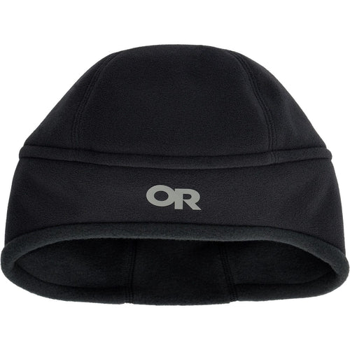 Black beanie with a logo on a white background
