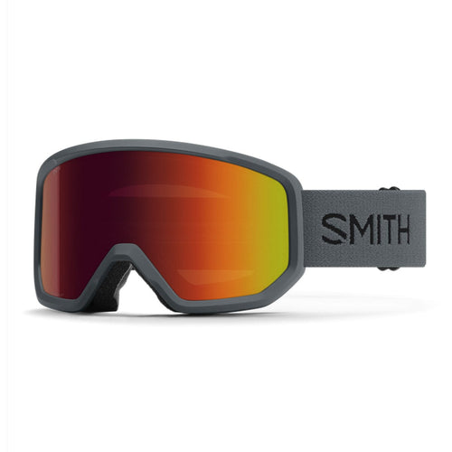 Smith ski goggles with red-orange lens on a white background