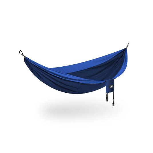 Blue hammock with carrying bag on a white background