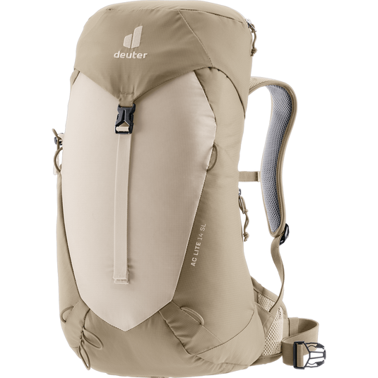 Beige hiking backpack with Deuter logo on a white background