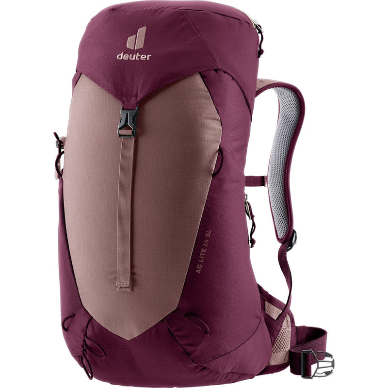 Load image into Gallery viewer, Maroon and brown hiking backpack with Deuter logo on a white background
