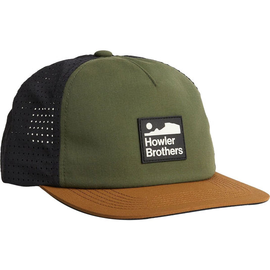Green and brown cap with a Howler Brothers logo on a white background