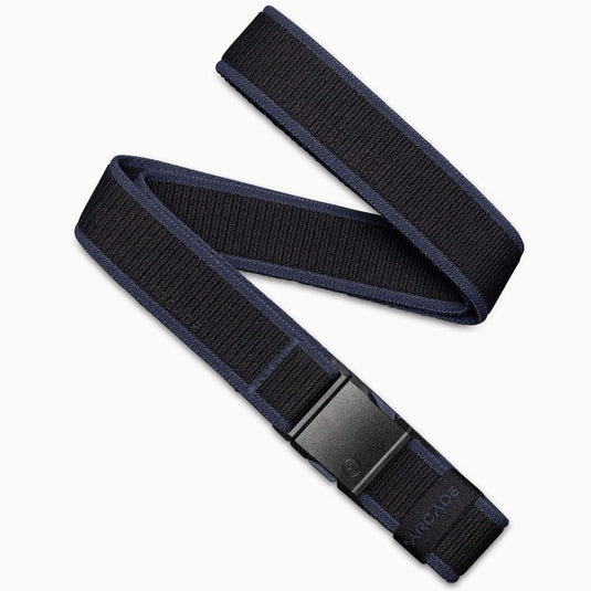 Black belt with a plastic buckle on a white background