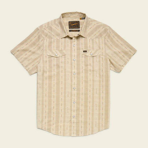 Beige patterned short-sleeve shirt on a beige background