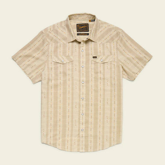 Beige patterned short-sleeve shirt on a beige background