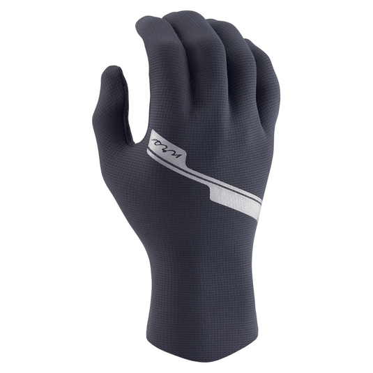 Dark gray glove with a brand logo on a white background