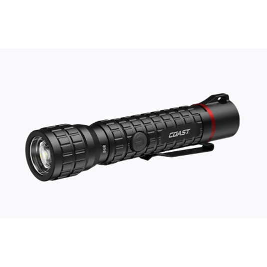Black flashlight with 'Coast' branding on a white background