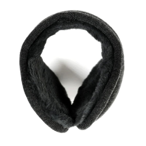 Black knitted ear warmers on a white background