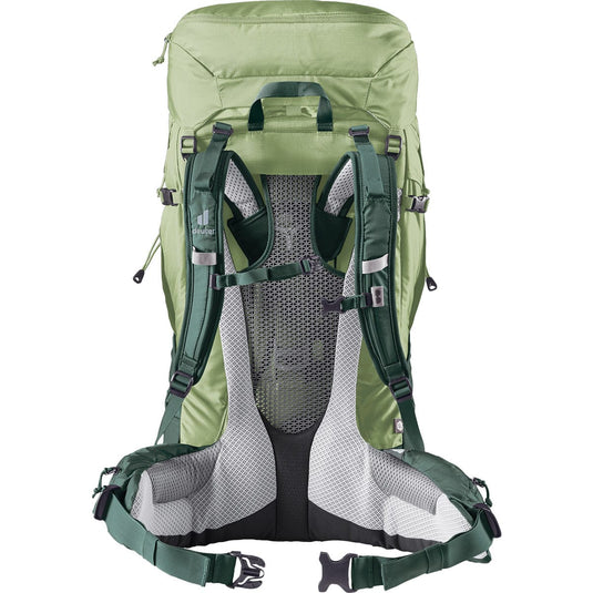 Green hiking backpack with a white background