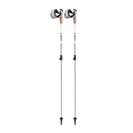 Two Leki trekking poles on a white background